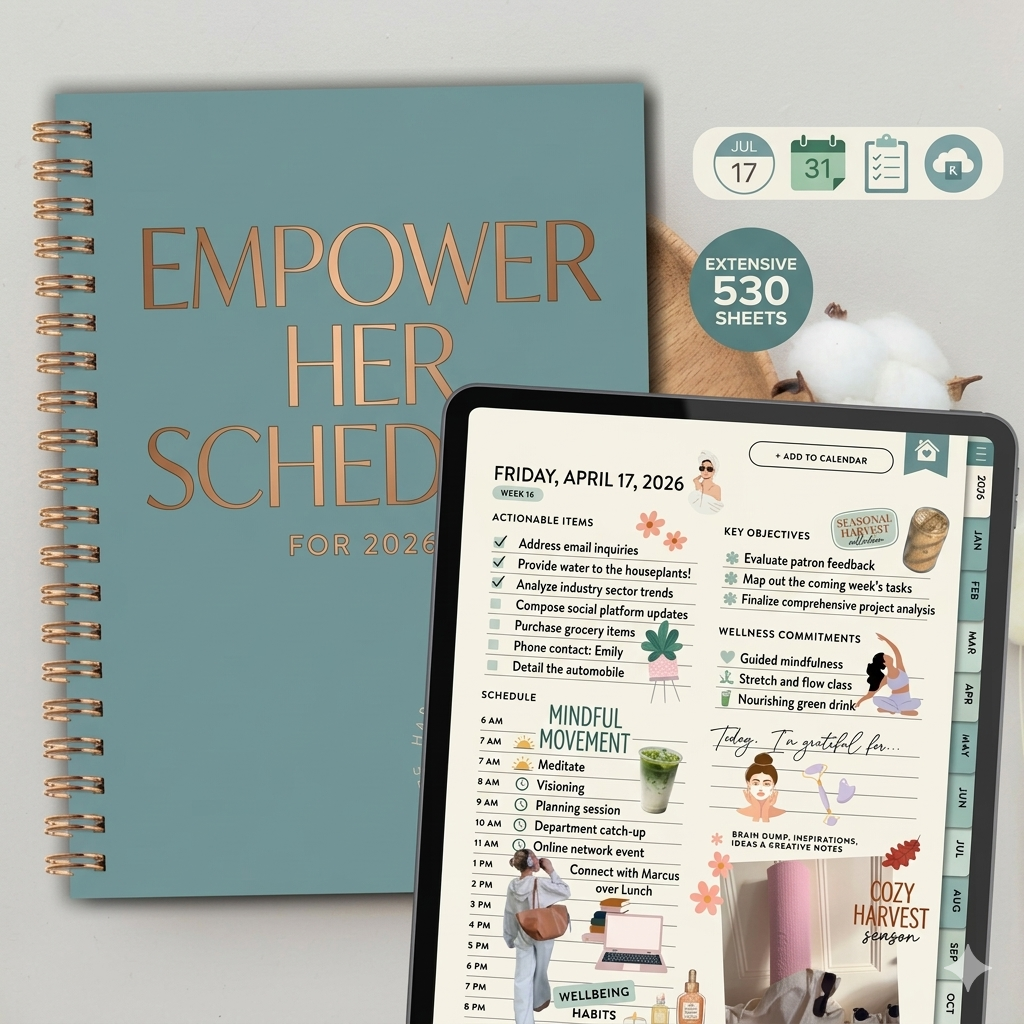 2026 Hyperlinked Digital Planner – 530 Pages | Daily, Weekly & Monthly Layouts | GoodNotes & iPad Planner with Calendar Sync | Monday & Sunday Start