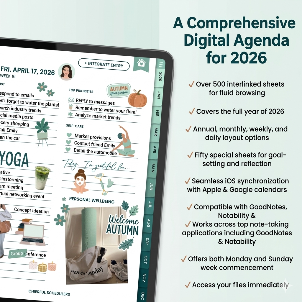 2026 Hyperlinked Digital Planner – 530 Pages | Daily, Weekly & Monthly Layouts | GoodNotes & iPad Planner with Calendar Sync | Monday & Sunday Start - Image 3