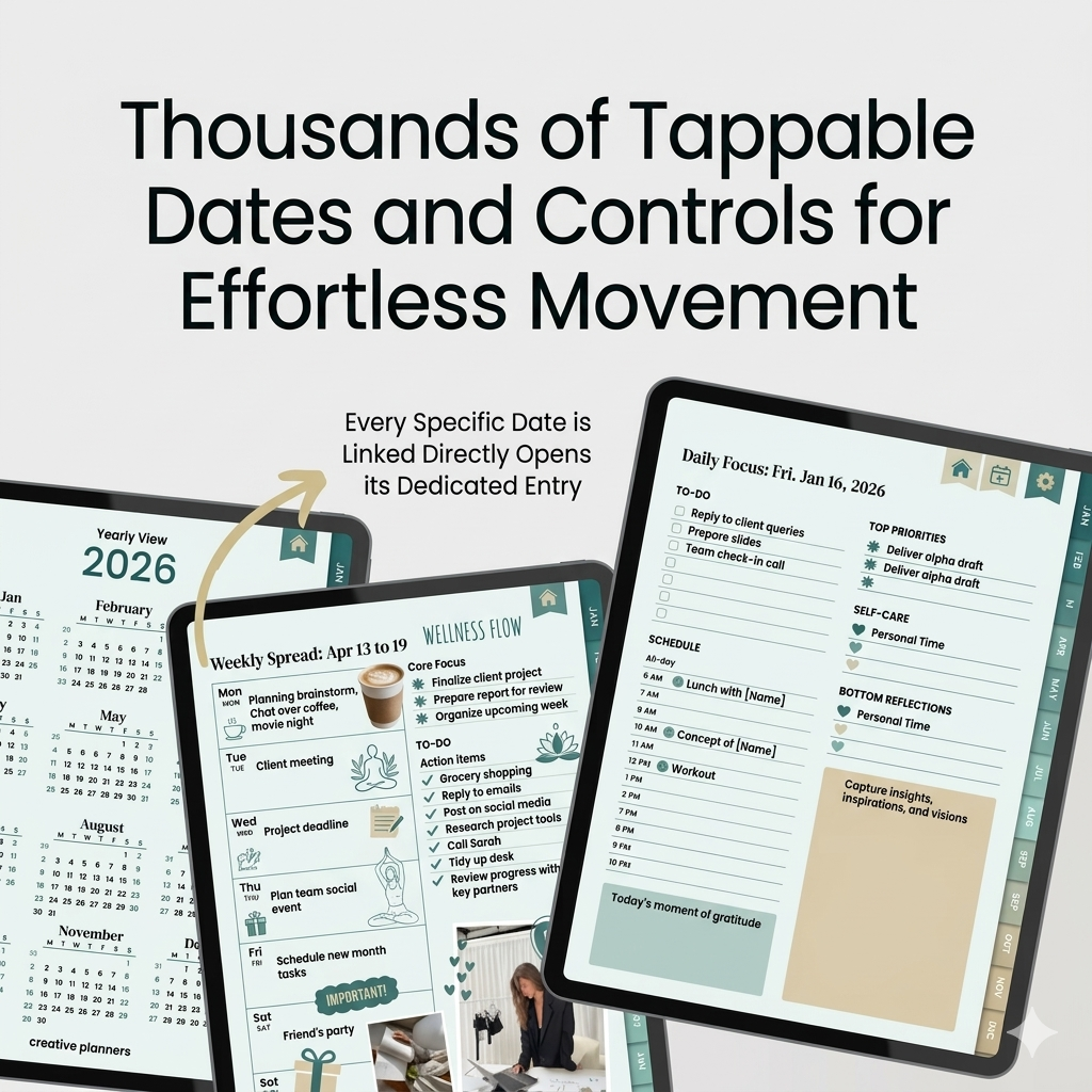 2026 Hyperlinked Digital Planner – 530 Pages | Daily, Weekly & Monthly Layouts | GoodNotes & iPad Planner with Calendar Sync | Monday & Sunday Start - Image 5